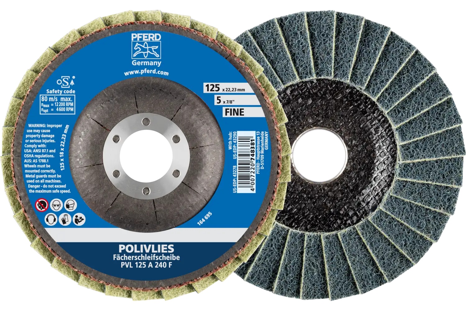 Picture of Pferd Polivlies® Non-Woven Flap Disc, 5" x 7/8, 240 Grit, Fine, Aluminum oxide